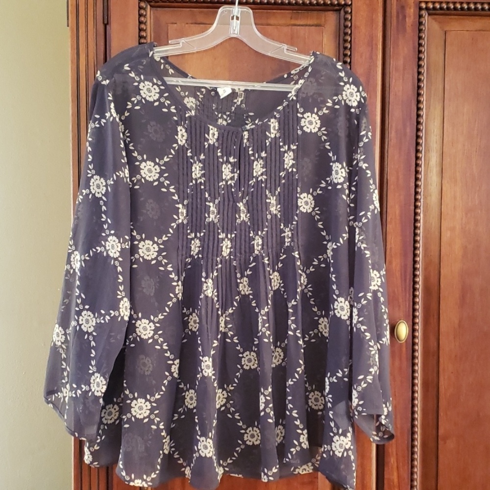 Elegant Navy Sheer Blouse